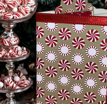 Peppermint candy covered notebook and candy dish