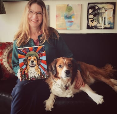 Artist Robin Arthur dog sitting in Paonia, Colorado with Spaniel