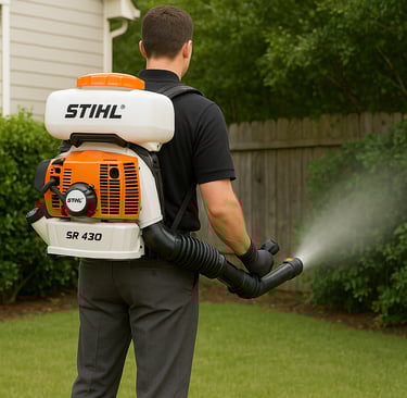 a man in a black shirt is performing mosquito service