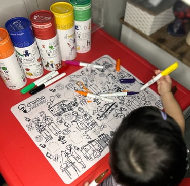 Parent and toddler enjoying mess-free drawing and early learning with Scribbly Kids mats