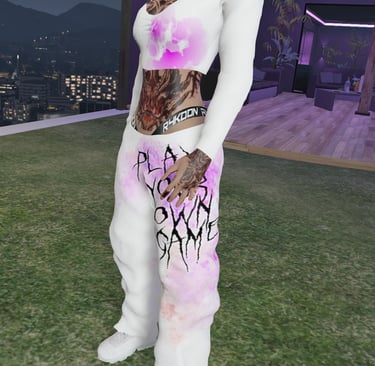 a woman in a white top and pants with a pink shirt