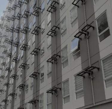 a building with a bunch of windows and a clock on it