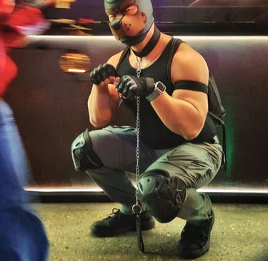 A man in a pup mask.
