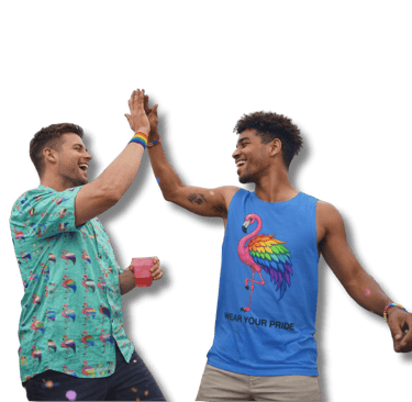 pride flag shirt ad tank on 2 gay guys dancing