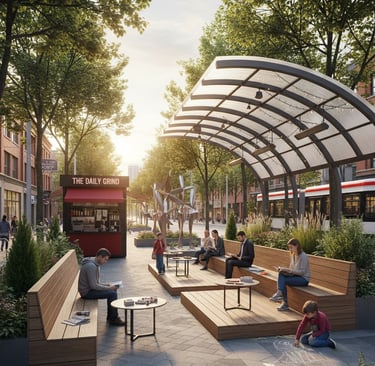 Urban public realm architecture study exploring mobility corridors and civic spaces in Toronto