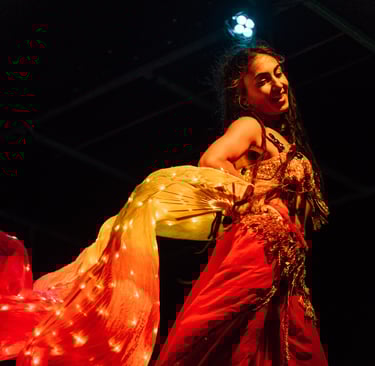 a woman in a red dress with a red dress