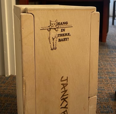 a refrigerator with a box of food inside of it