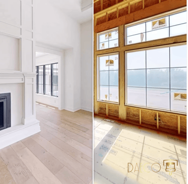 a living room with a fireplace and a fireplace