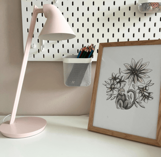 Monkey illustration framed art print on the desk