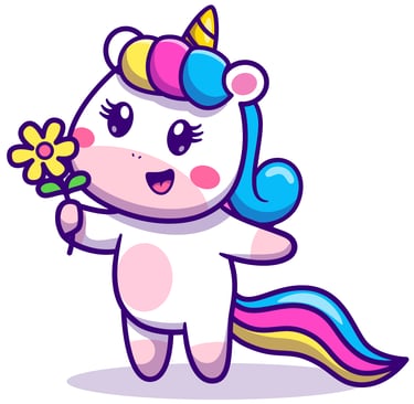 cute unicorn holding a flower