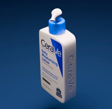 Top down image of a 3D made bottle of CeraVe created by LM3 Official