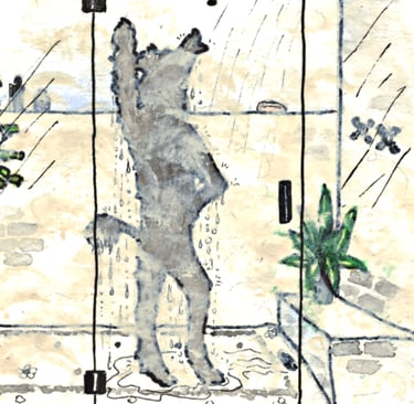 a dog in a shower