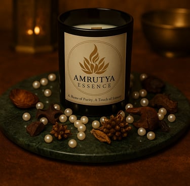a candle with arabian oudh fragrance on a table