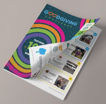 Good Giving Guide magazine with opening page