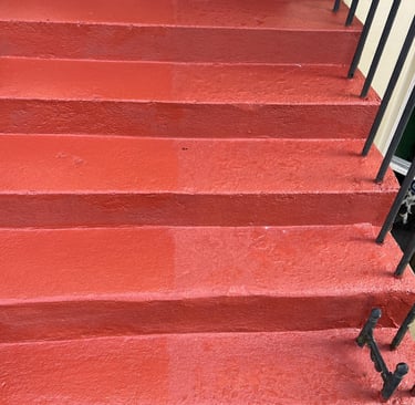 Painted exterior entrance steps in Portslade Sussex, red step restoration work