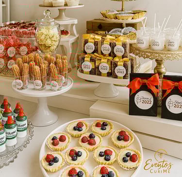 mesa de postres gourmet deliciosos bcadillos ideas para eventos invitados felices decoración
