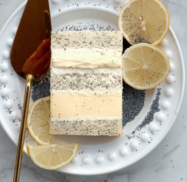 a slice of lemonade cake with lemonade and lemonade