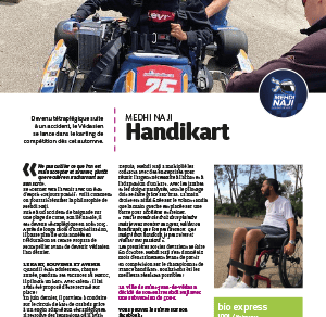 Article sur Mehdi Naji, champion de handikart