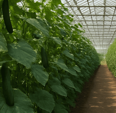 großes Gewächshaus mit Tomaten und gurken