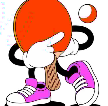 a cartoon character holding a ping pong paddle