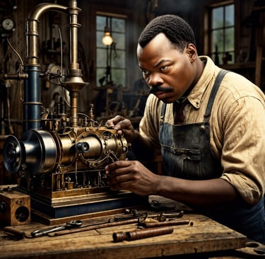 Graville T. Woods working on his inventions