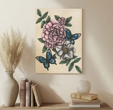 Floral Illustration Wall Art in a Living Room