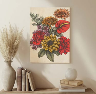 Floral Illustration Wall Art in a Living Room