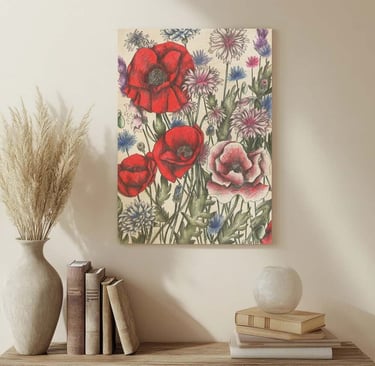 Floral Illustration Wall Art in a Living Room