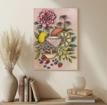 Teacup Illustration Wall Art in a Living Room