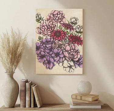 Floral Illustration Wall Art in a Living Room