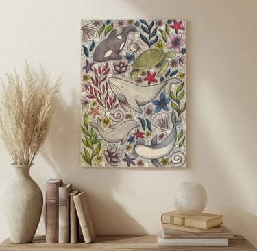Animal Illustration Wall Art in a Living Room