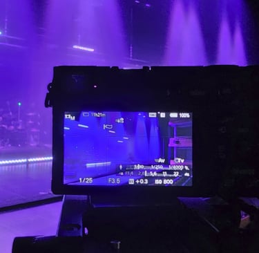 A video camera showing a rock concert stage