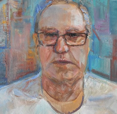 Autorretrato del pintor Argi Girón. Óleo sobre papel. Self-portrait  artist painter oil on paper