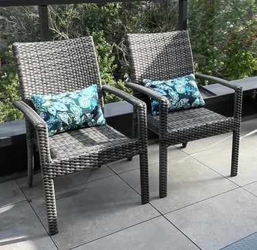 outdoor dining chairs with custom lumbar pillows