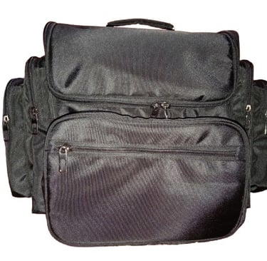a black makeup bags with multiple pockets in sides and front