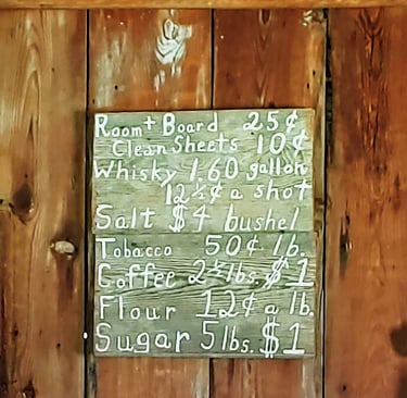Calhoun, GA - Room & board 25 cents  sign at a small Cherokee hotel  at New Echota village