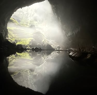 the wedding cake and doline one reflected from the green gours, hang Son Doong