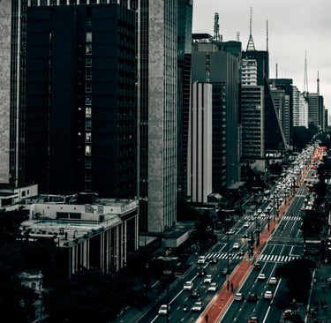 a city street scene with a view of a city