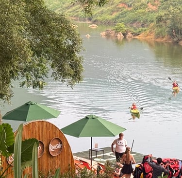Conoeing at the Chay Lap Farmstay after completing Hang Son Doong Cave, Phong Nha, Vietnam