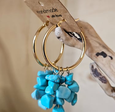 Boucles d'oreilles créoles avec pierres véritable