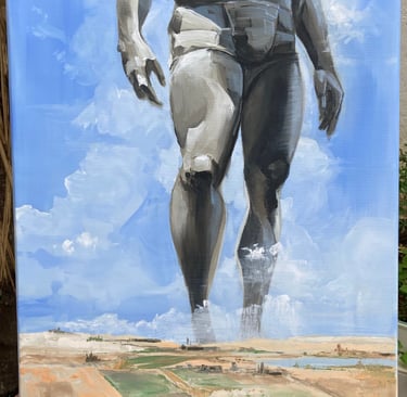 Retrato figurativo al óleo sobre lienzo, con pinceladas sueltas y expresivas que capturan emociones 