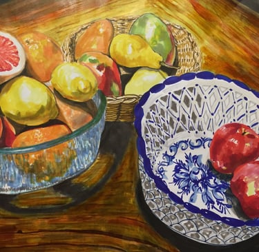 marker drawing of fruit in bowls