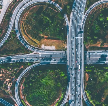 Top view of urban flyover and road network