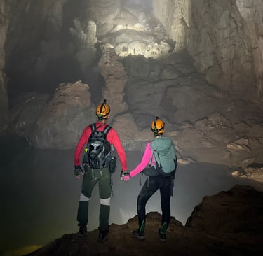 Looking back at the entrance and Rappel into the entrance of Hang Son Doong, Ke Bang National Park, 