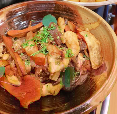 roasted wild mushroom medley- lobster, chanterelle. Portland chef gluten free dairy-free vegan