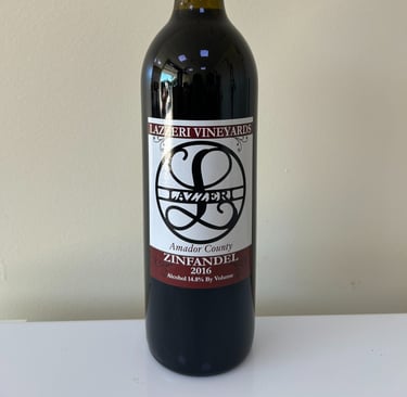 An unopened bottle of wine labeled Zinfandel