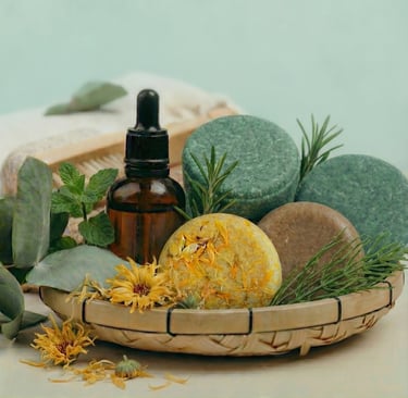 Shampoos naturales de menta+romero, calendula y cola de caballo