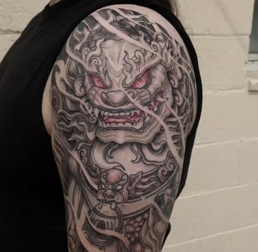 foo dog half sleeve arm