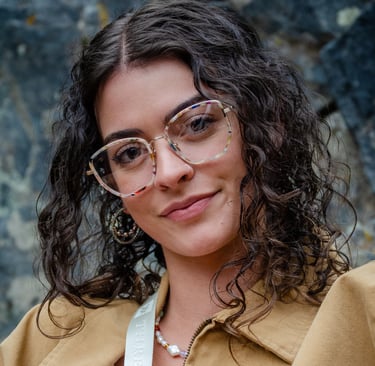 Woman wearing a eco-conscious designer frame