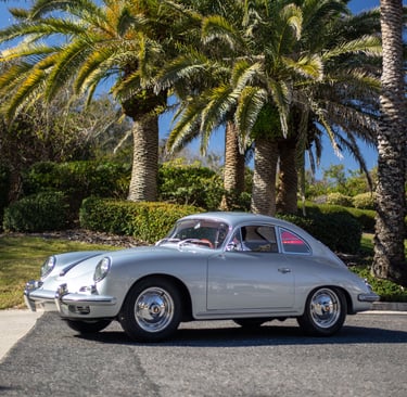 A 1960 Porsche 356B Super 90 with a pre-production sunroof option at Amelia Island Concours.